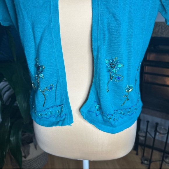 Y2K Vintage Women’s Size Small Blue Cardigan Sweater Sequins Embroidered Cottage - Picture 3 of 9